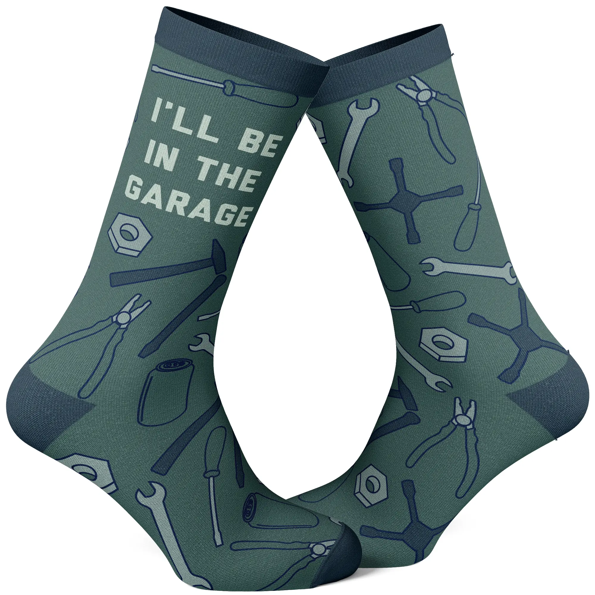 Men's I'll Be In The Garage Socks Funny Sarcastic Repair Tool Project Footwear Funny Graphic Socks Comfortable Fitted Spandex Cotton