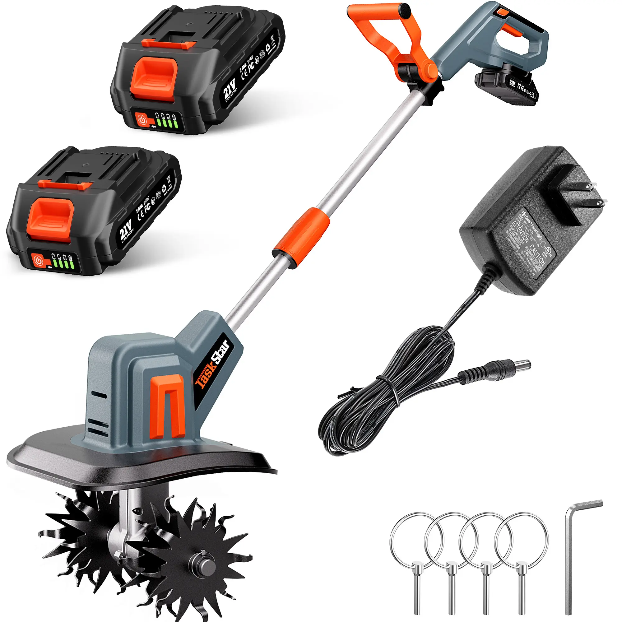 TaskStar Cordless Electric Tiller, Garden Cultivator w/ Total 4000mAh Rechargeable Battery, Rototiller for Garden Lawn Soil Digging