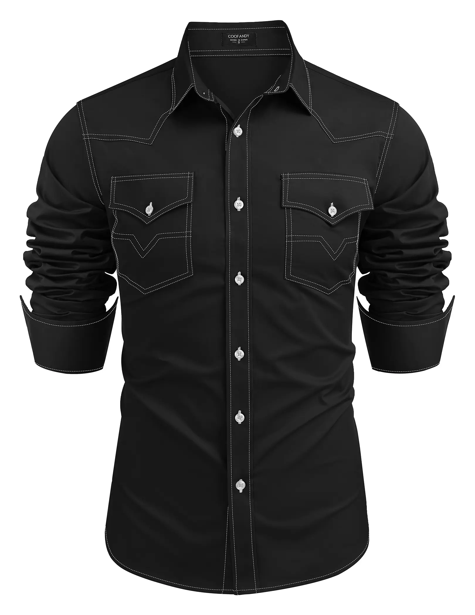 COOFANDY Camisas vaqueras occidentales de manga larga para hombre, ajustadas, de algodn, casual, con botones, con bolsillos, Azul / Patchwork, Large