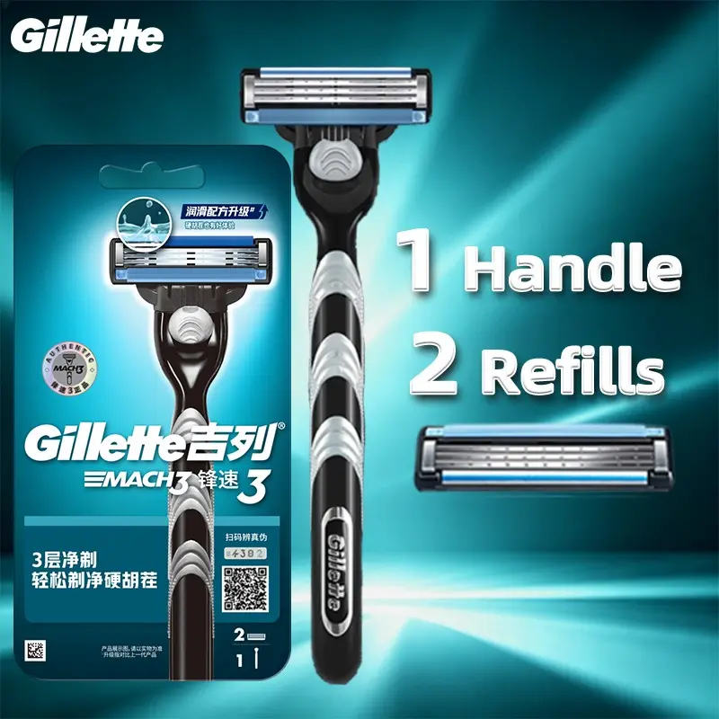 Gillette Mach3 Razor, 1 Handle, 2 Blades, Replacement Blades, 3-Blade System, Manual Shaving Knife, Men's Face Shaver, Stainless Steel, Shaving Razors