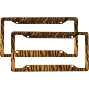 Leopard Skin Cheetah 2-Pack Aluminum License Plate Frames, Universal Car Vehicle License Plate Holder with 4 Holes and Screws