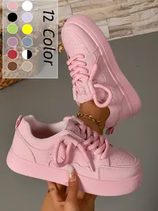 Women's Solid Color Sport Shoes, Athletic Training Sneakers, 12 Colors Available, Comfortable Thick Sole, Durable for Sports and Casual Wear, All Seasons