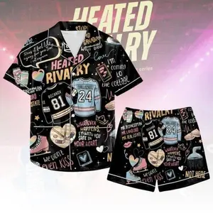 Hudson Williams Connor Storrie Short Pajamas, Heated Rivalry Inspired Pajama, All-over Print Kid and Youth Satin Short-Sleeve Pajamas Set