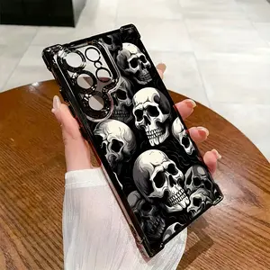 Black and White Skull Pattern Mobile Phone Case for Samsung Galaxy S25 S24 S23 S22 S21 FE Ultra Plus 4G 5G, Anti-Fall Transparent Soft Back Cover Smartphone Cellphone