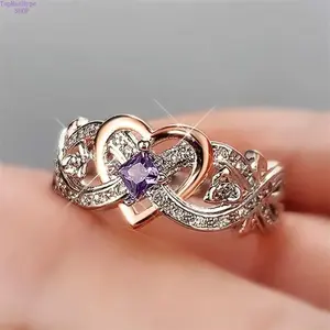 2026 Elegant Infinity Heart Engagement Ring Stack - Dainty Stackable Wedding Band, Minimalist Promise Ring for GF, Daily Wear Fashion Costume Jewelry, Romantic Gift