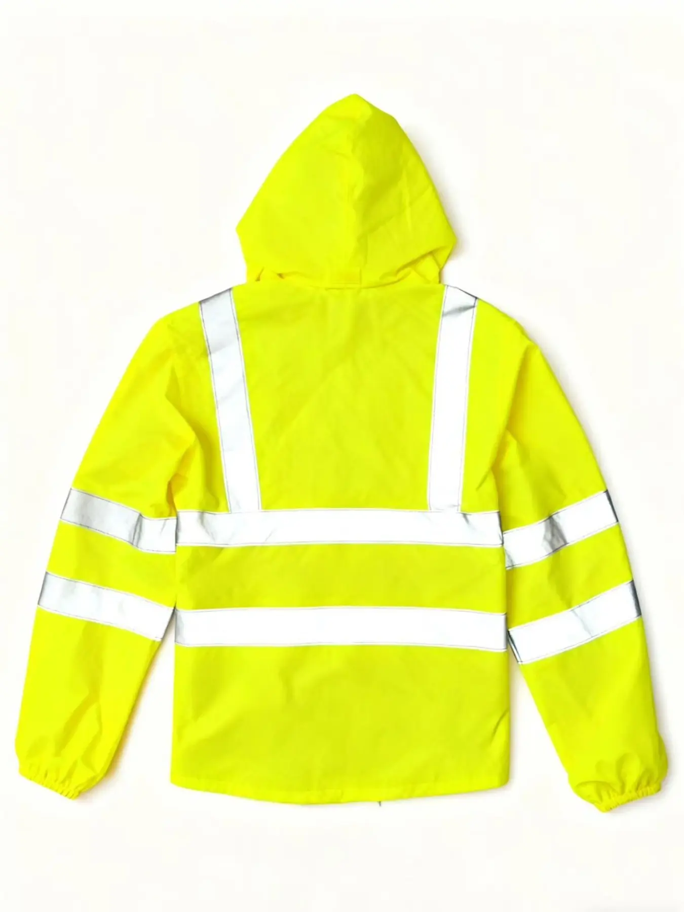 Men's High Visibility Reflective Hooded Raincoat, Waterproof Windproof Fabric, Drawstring Hood Design, Ideal for Transportation, Construction, Fishing