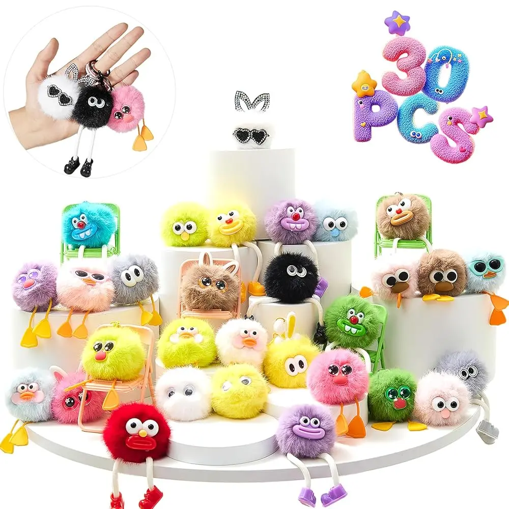 30PCS Plush Monster Keychains Bulk Kids Party Favor Goodie Bag Stuffers Birthday Gifts