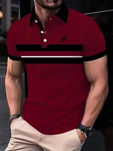 Men's Casual Geometric Striped Short Sleeve Polo Shirt, Fitted Summer Comfort Top, Simple Design, Short Sleeve, All Seasons Wear, Classic Menswear, Clothes, Casual Polo Shirts