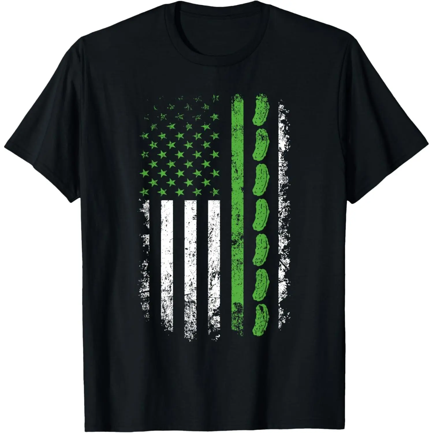 Casual Graphic T-Shirt with Funny Pickle American Flag, Distressed Short Sleeve 100% Cotton Tee for Men and Women, Shortsleeve, Round Neck, Streetwear, Top