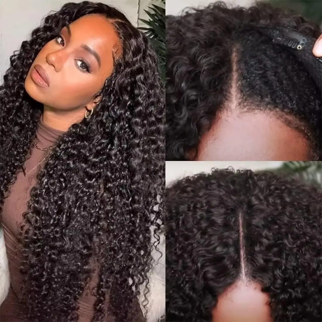 Bling Hair V Part Curly Wig Human Hair Upgrade U Part Wig with Drawstring 180% No Leave Out Glueless V Shape Full Head Clip In Half Wig