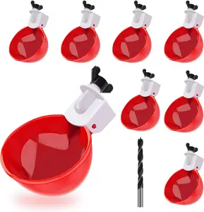 Darcvds Professional Chicken Waterer Cups, 8 Packs Large Chicken Water Feeder, Tee Fittings Poultry Waterer Suitable for Duck, Chicks, Goose, Turkey, Bunny and Bird with Mounting Hole Opener