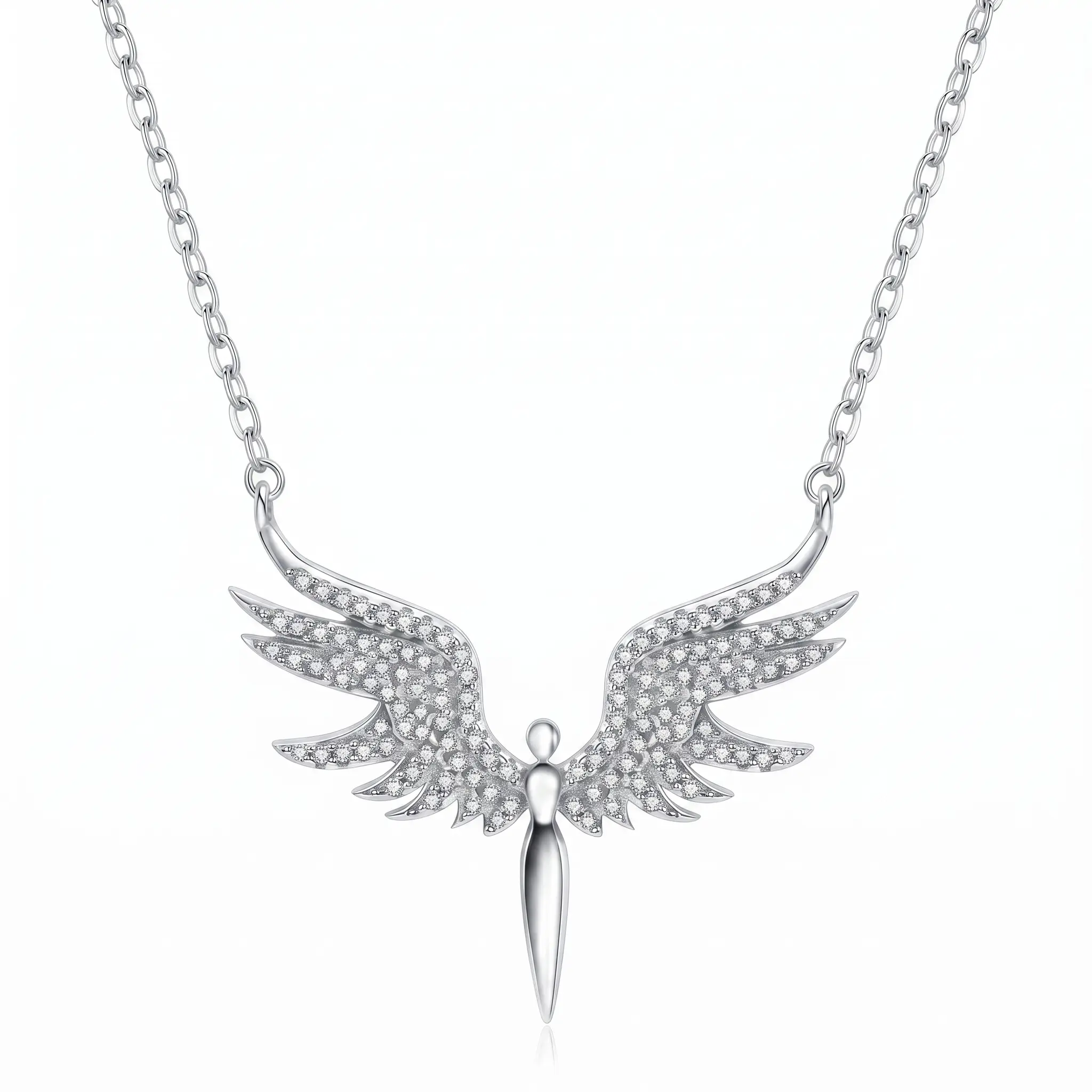 Elegant Angel Wings Necklace with Sparkling Rhinestones and Silver Chain for Women