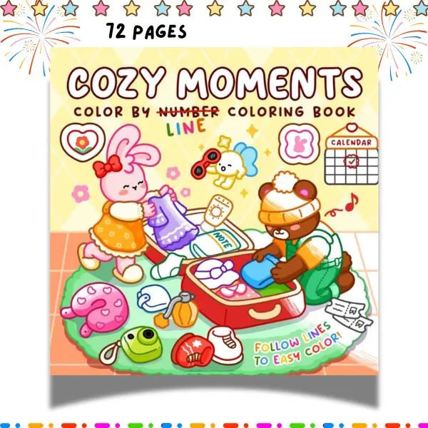 Cozy Moments Color By Line Coloring Book for Adults & Teens – Fuzzy Animal Friends, Vibrant Outlines, Stress Relief & Relaxation