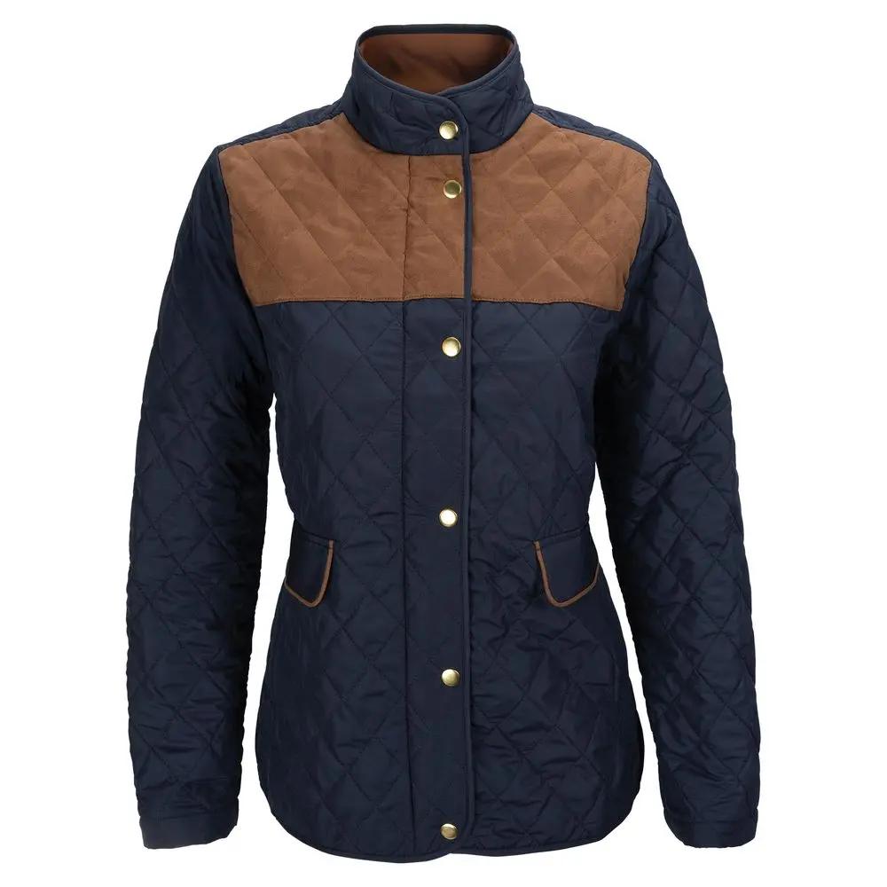 Quilted Riding Jacket for Women, Lightweight Equestrian Style with Suede and Leather Details, Multiple Pockets, Horse, Classic, Top, Coats, Nylon, Breathable, Smooth, Menswear