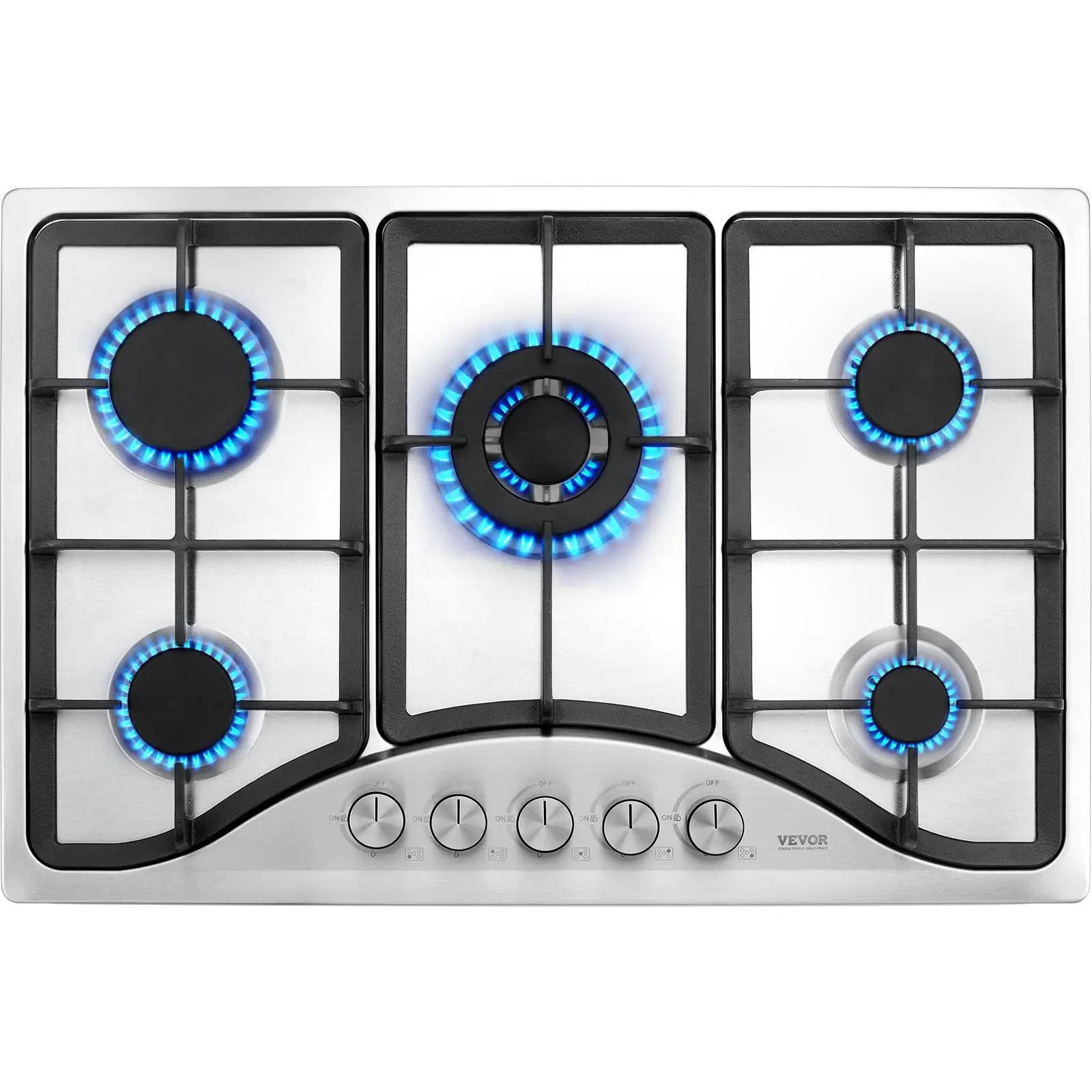 【Summerfinds】VEVOR 30-inch Gas Cooktop, 5 Burners Built-in Gas Stove Top, Max 12250BTU NG/LPG Convertible Stainless Steel Natural Gas Hob, with Thermocouple Protection for Camping, RV, Apartment