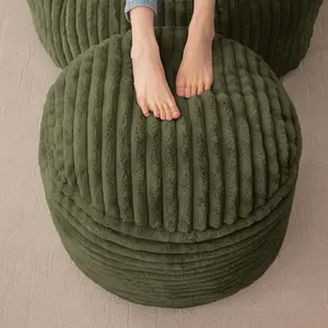 Round Stuffed Pouf Ottoman, Corduroy Poufs with High-Density Foam Filling, Furry and Fluffy Pouf Foot Stool Storage Ottoman, 20 X 15 Floor Poufs Foot Rest for Living Room, Green