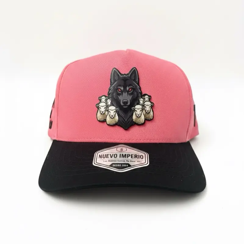 Women's Streetwear Snapback Hat with 'La Mala Del Cuento' Wolf Patch, Pink and Black Design, Casual Fashion Accessory, Casual Hat, Fashion Snapback, Snapback Hats