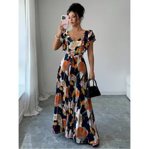Halloween V-neck digital print holiday-style ruffled waistline A-line elegant and romantic women's dress tara yummy coachella outfits chiffon flowy selkie baby shower women summer amelia