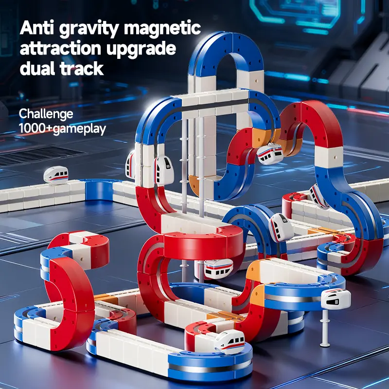 Magnetic Floating Dual Track Building Blocks Train Set, Anti-Gravity DIY Assembly Track Playset, 151PCS STEM Educational Construction Toy, Modular Interlocking Track System with Mini Trains, Creative Challenge Maze Game for Kids Boys Girls Gift