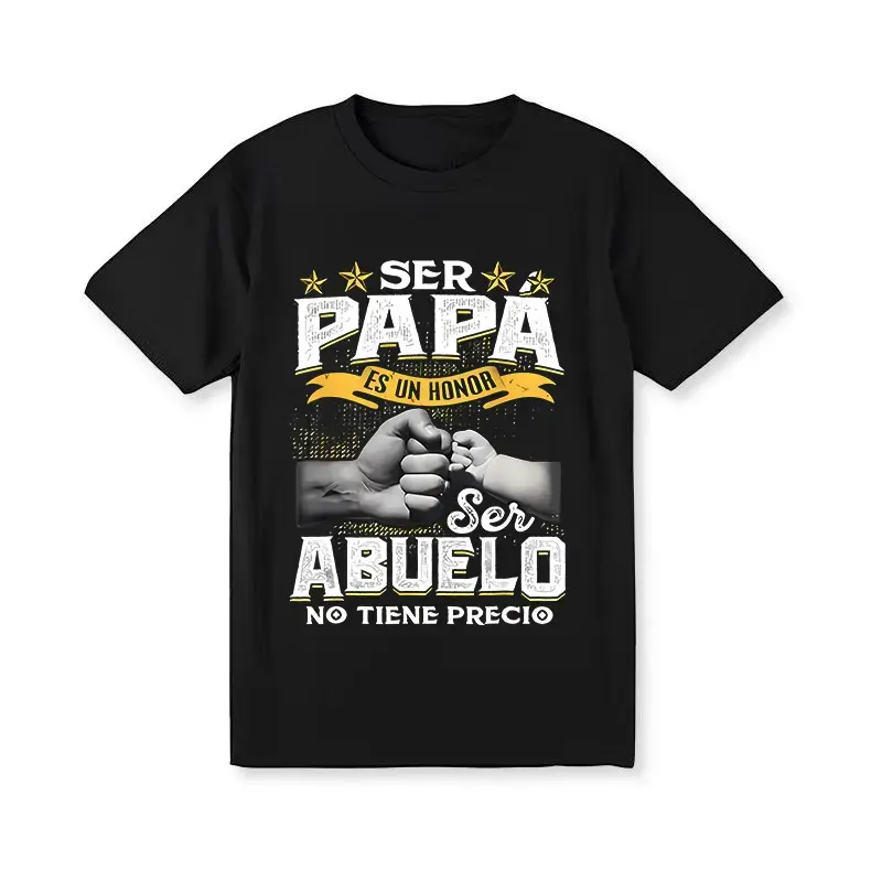 Men's Graphic T-shirt with Spanish 'Ser Papa' Slogan, Classic Pure Cotton Fashion Top, Simple Breathable Gift for Dad or Grandpa, Round Neck, Unisex, Father, Vibrant Text, Print, Casual, Father Gift, Unisex Cut, Vibrant Print