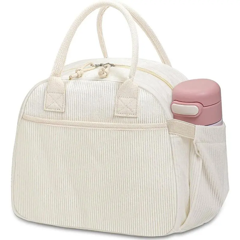 Insulated Corduroy Lunch Tote - Thermal Lunch Box for Women, Durable, Waterproof, Oil-Resistant, Spacious Handheld Travel Food Bag, Work Essential, summerwins