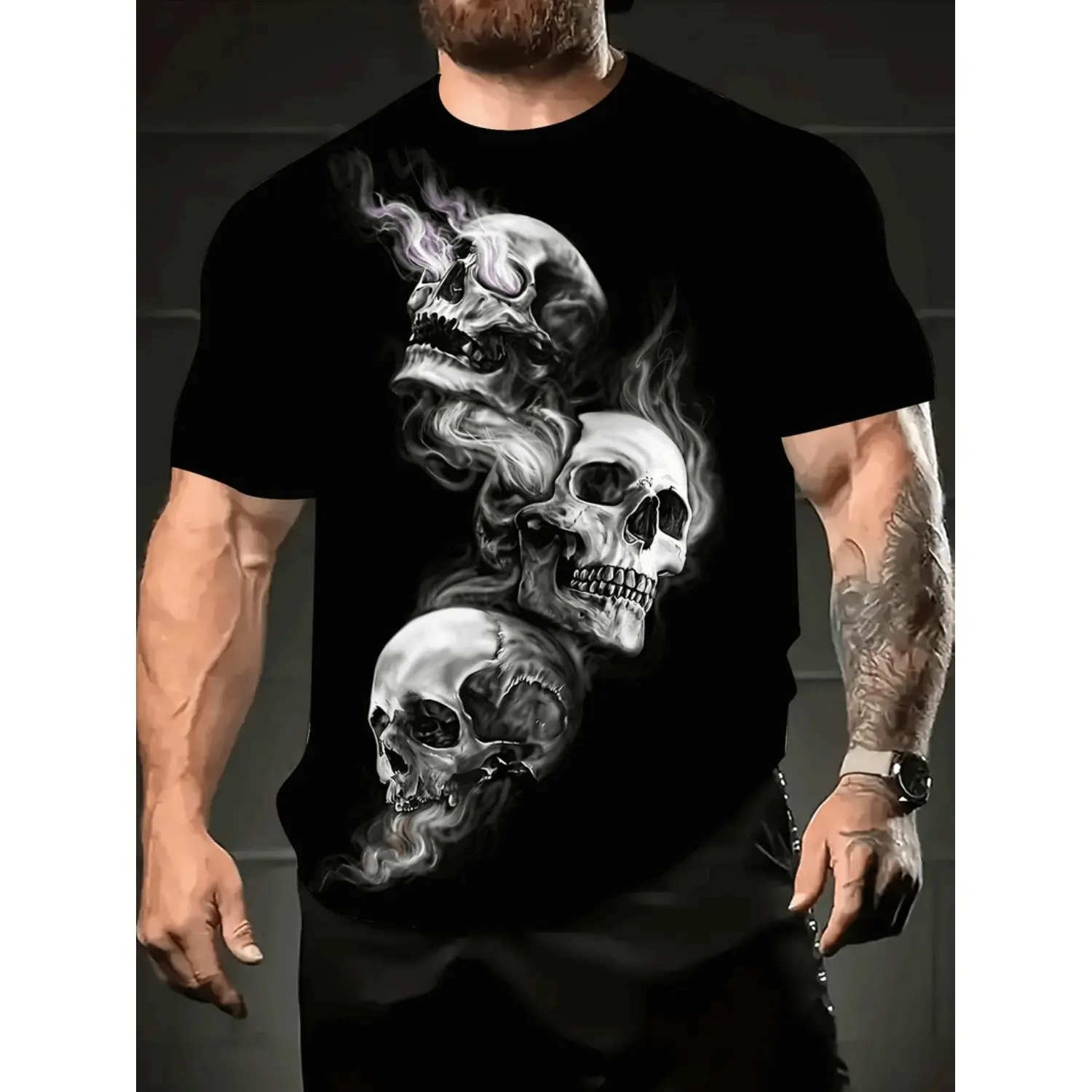 Women's Short-Sleeve 3D Skull Print T-Shirt - Customized Cotton Elastic Fabric, Breathable Polyester Blend, Tropical Style, S-XXL Sizes, Casual Wear