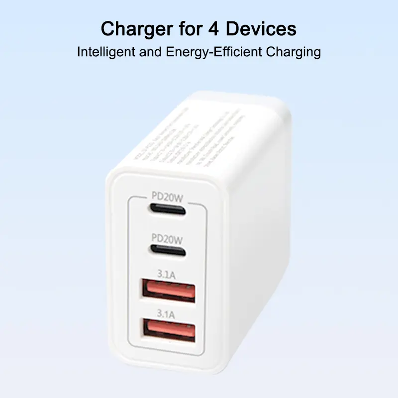 Charger for 4 Devices - Intelligent and Energy-Efficient Charging with 2 USB-C & 2 USB-A Ports for Travel and Daily Life - Electronic portable 4 in 1 charger Cellphone Smartphone portable chargers