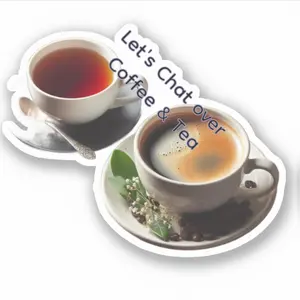 Let's Chat over Coffee & Tea Sticker with Cup and Spoon Design