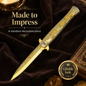 Rose Floral Engraved Gold Decorative Opening Tool, Knife Style Look, Safe Rounded Edge, Not Factory-Sharpened, User Sharpenable If Needed, Quiet Luxury Aesthetic EDC Look, Gift for Her, Desk Decor, Collector Display, Light Package Opener