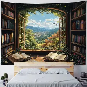 Magic Bookshelf Tapestry Library Living Room Wall Hanging Decoration Items Aesthetic Dorm Home Decor Wall Art Background Cloth