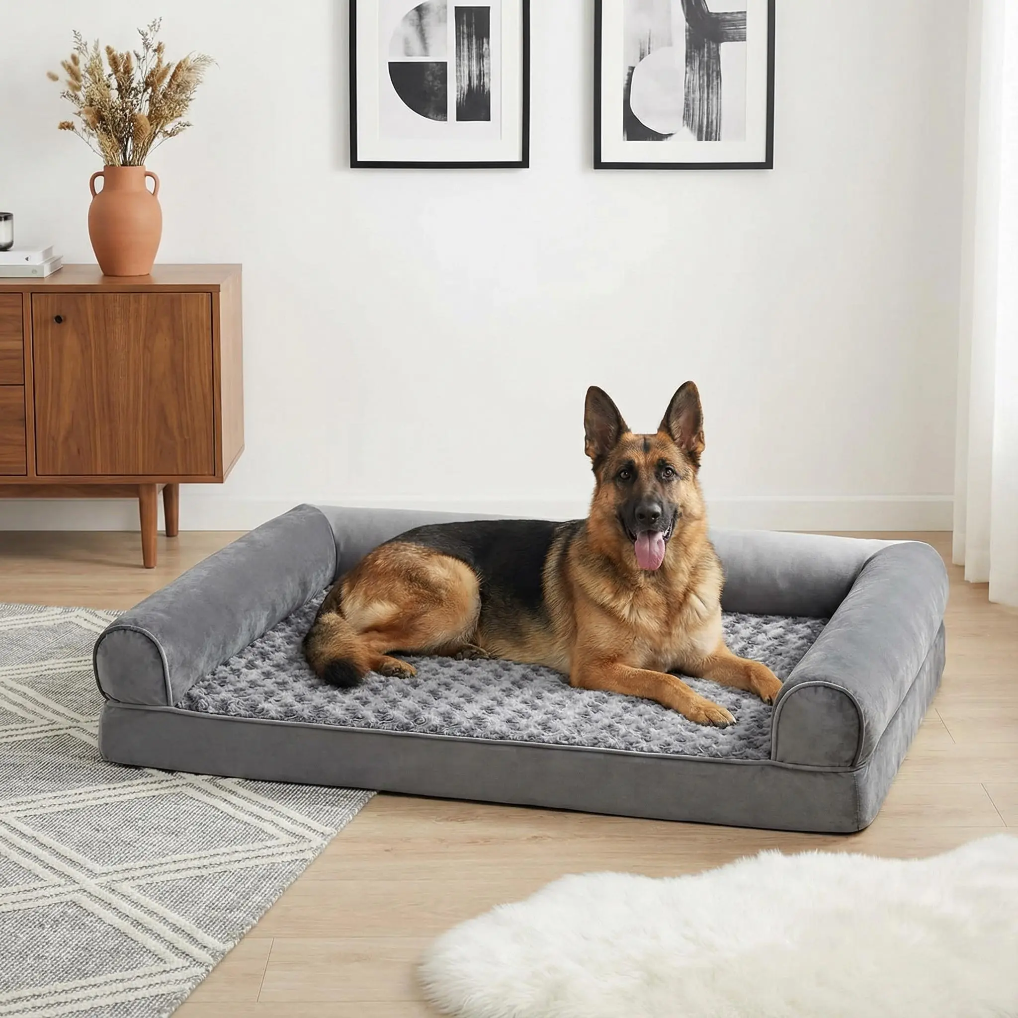 Large Orthopedic Supportive Memory Foam Dog Bed (42x30x6.5in) - High-Density Egg-Crate Foam, Snap-On Fleece Cover, CertiPUR-US Certified, Animal-Safe, Durable, Water-Resistant Washable, Non-Skid Bottom for Senior Dogs Over 80 Lbs, Joint Relief