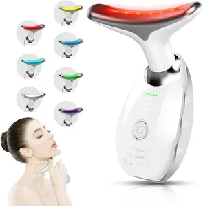 Face and Neck Massager, 7 Colors Face Sculpting Tool，Face Lift Device for Skin Care，at-Home Face Tool with Vibration and Thermal (White)
