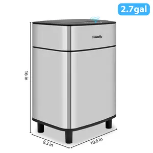 Pukomc Smart Sensing Touchless Trash Can 2.7Gal Motion Activated Auto Open Close Odor Sealed Bin with Digital Display Soft Close Lid Stainless Steel