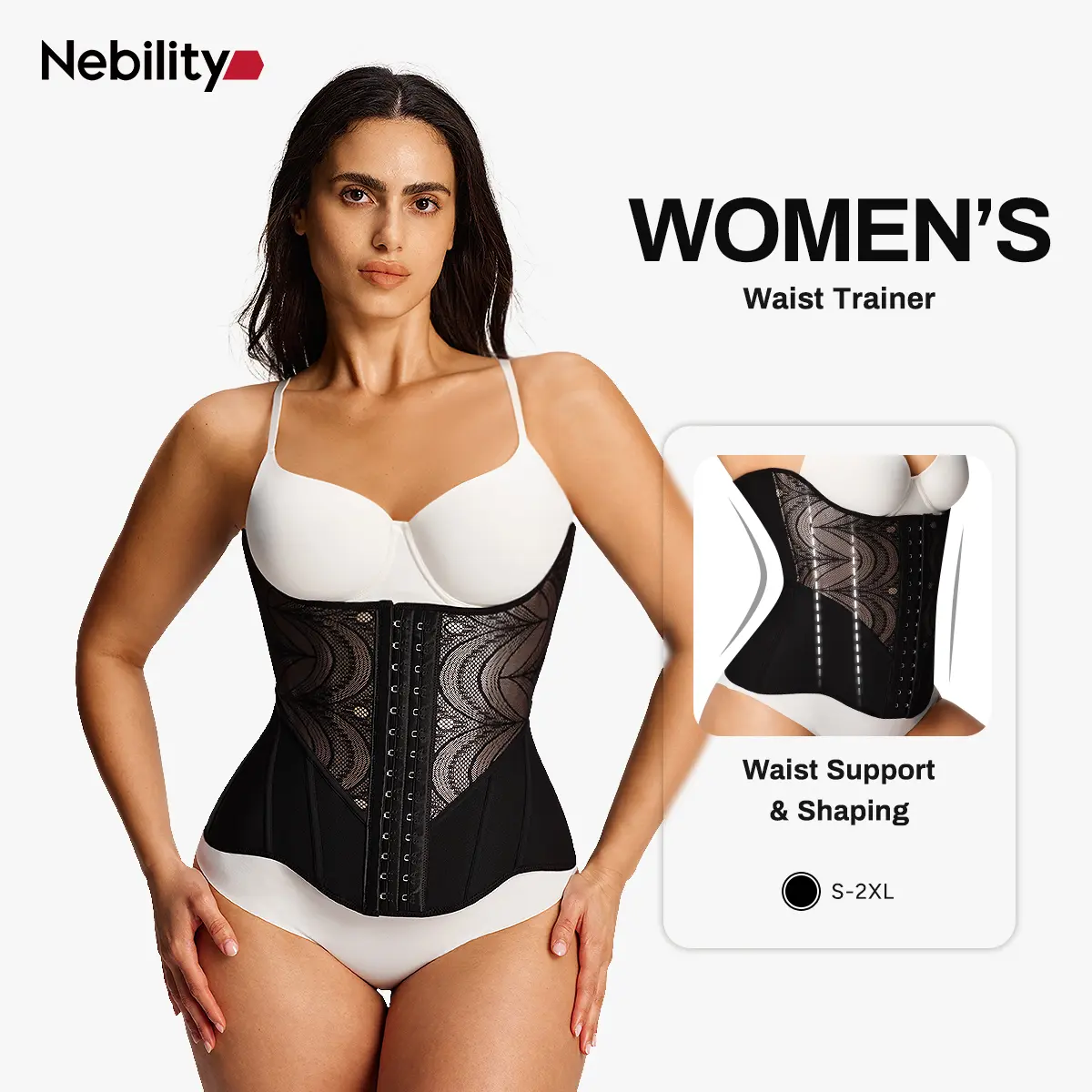 Nebility Women's High Stretch Waist Cincher Tummy Control Hourglass Shapewear - Built-in Steel Frame, Back Support, Compression Sport Girdle, Waist Trainer Belt Tummy Wrap for Summer, Body Contouring High Stretch Girdle