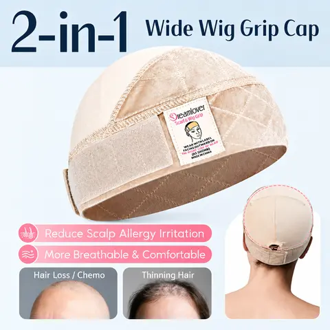 Dreamlover 2-in-1 Non Slip Wig Caps with Velvet Wig Grip Band for Women, Wide Wig Grip Cap for Glueless Wigs,Protect hairline