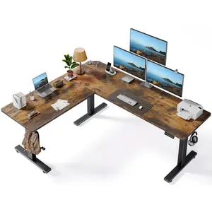 L-Shaped Adjustable Standing Desk - 75 x 63 Inch, Adjustable Corner Standing Desk with Charging Station,  L-Shape Sit Stand Table with Memory Controller, Splice Board for Home Office Wood Workstation - Valentine Gifts