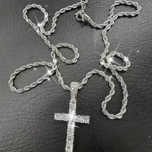 925 Sterling Silver Cross Pendant Necklace - Hypoallergenic, Luxurious and Durable, Men's Jewelry, Suitable for Gifting to Lovers, Friends, and Rappers, Ideal for Banquets, Parties, and Special Occasions