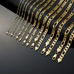 14K Real Gold- Plated Figaro Chain Necklace for Men-2mm/ 10mm Wide,24"Italian-Style Cuban Link,Tarnish- Free Nanotech Coating,Hip Hop Streetwear, Minimalist Layering Jewelry, Gift for Him cuban chain rapper men's woman birthday fashion alloy y2k