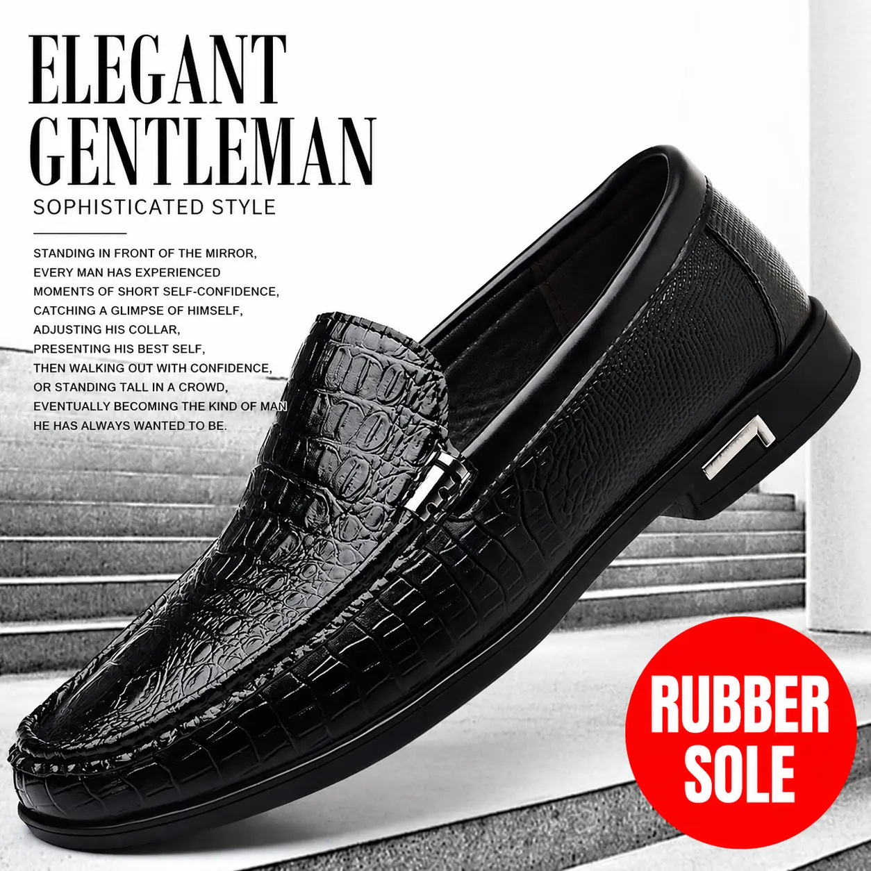 Loafers Men Slip On Crocodile-Embossed Vegan Leather Dress Shoes - Comfortable Lightweight Business Casual Gentlemen's Shoes with Flexible Slip-Resistant Rubber Sole