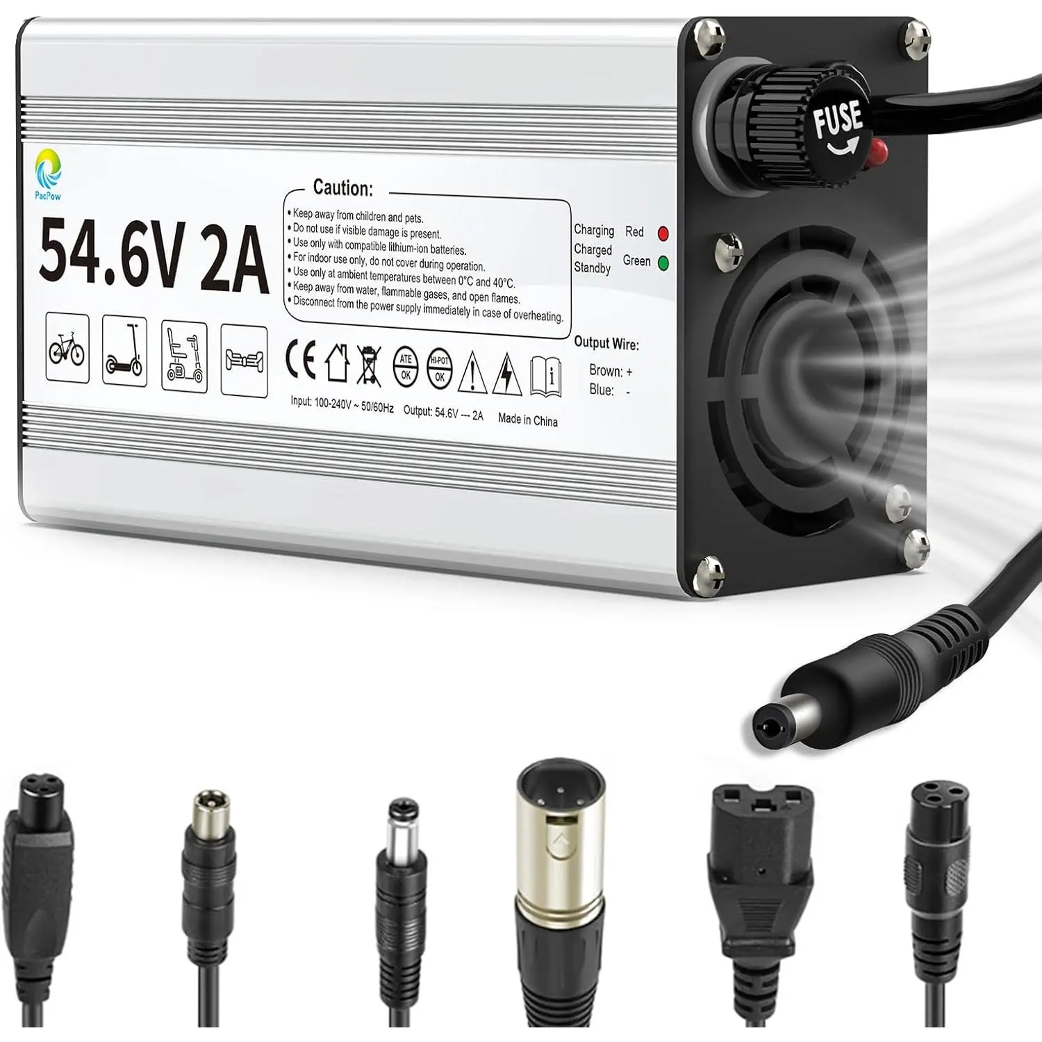 54.6V 2A Charger for 48V Lithium-ion Battery ebike Charger Electric Bike Charger Electric Scooter Charger Hoverboard Charger Universal Replacement Charger with 7 Connectors