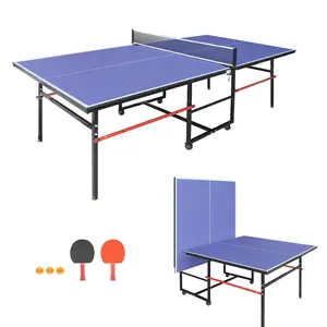 8FT Table Tennis Game Set, Professional Indoor/Outdoor Foldable Ping Pong Table with Waterproof Net for Adults/Teens,2 Paddles and 3 Balls- Single Player Playback Mode -Quick Assembly