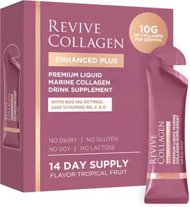 Revive Collagen Enhanced Plus Premium Edible Liquid Marine Dietary Supplement Drink - 22 oz Tropical Flavor, 10,000mg per Shot, 14 Servings, Beauty & Wellness Support, Collagen for Women