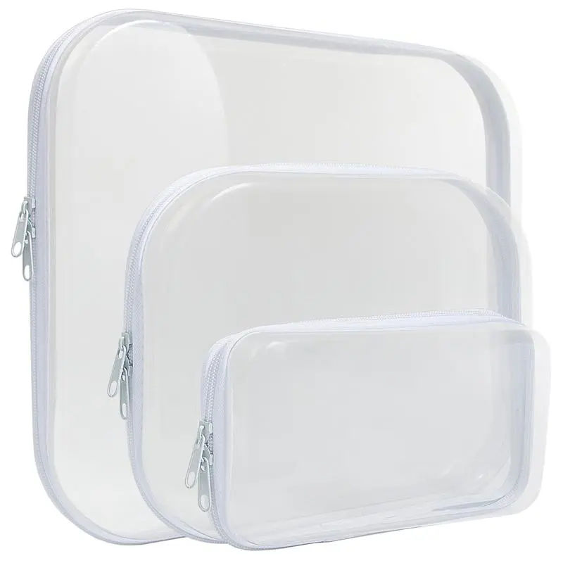 【SummerVibes】Zippered Hard Pouch, 3 Counts/set Clear Hard Shell Zipper Case, Clear Plastic Storage Box Containers Small Toiletry Bag for Small Items, Toys, Building Blocks, Puzzles, Cosmetics & Stationery (small+medium+large) Organiser Water Proof