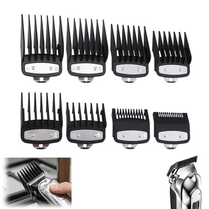 Hair Clipper Comb Set, 8 Counts Mixed-Size Electric Hair Clipper Limit Comb Set for Different Hair Cutting Needs, Barber Equipment for Clipper Blade Hair Cutters, Haircutter Accessories for Men Women