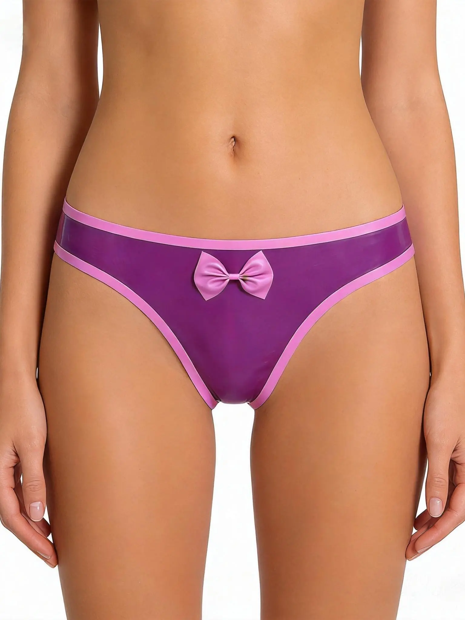 Latex Rubber Briefs with Bow,Handmade Low Waist Transparent Purple Latex Shorts for Women