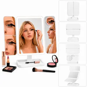 3-color LED lighting makeup mirror, detachable and foldable in three directions, rechargeable, equipped with 2x, 3x and 10x magnifying mirrors, with touch light control, suitable for travel and bedroom use in bathrooms.