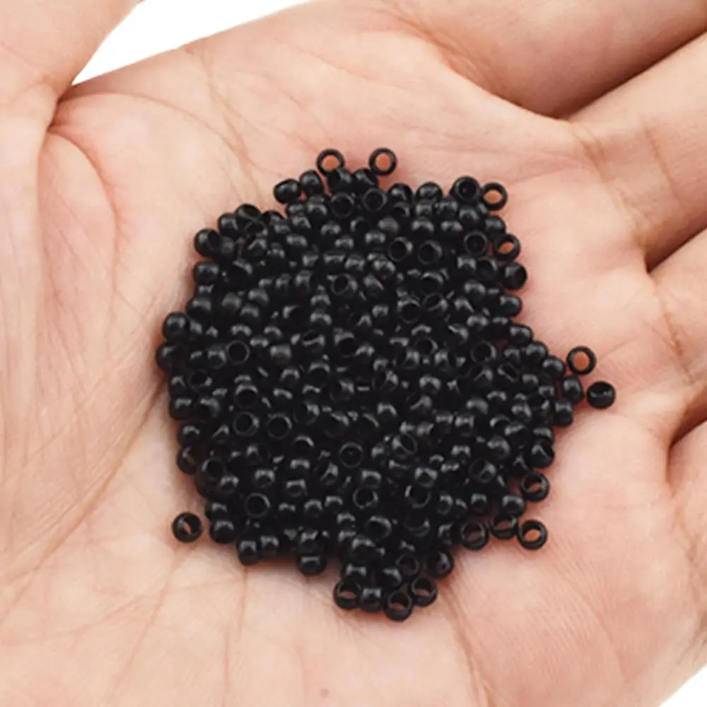 Black 2.5x1.5x2.0mm  Links Hair Extension Beads Nano Ring Hair Extensions Rings with Thin  Lining for Invisible Professional Salons Extensions Tool, 500 count