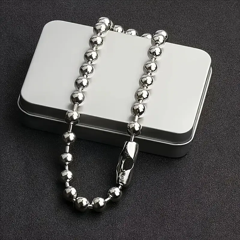 MaxBling81 Polished Titanium Steel Bead Chain Necklace - 5mm Thick, 20in, Unisex Daily Fashion Jewelry Gift, Chains for Women, Articulated Metal, Bead-Based, Flexible, Base Necklaces, Articulated Metal Necklaces