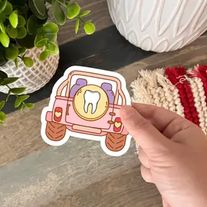Dental Durable Vinyl Sticker Cute Pink Dental Tooth Jeep
