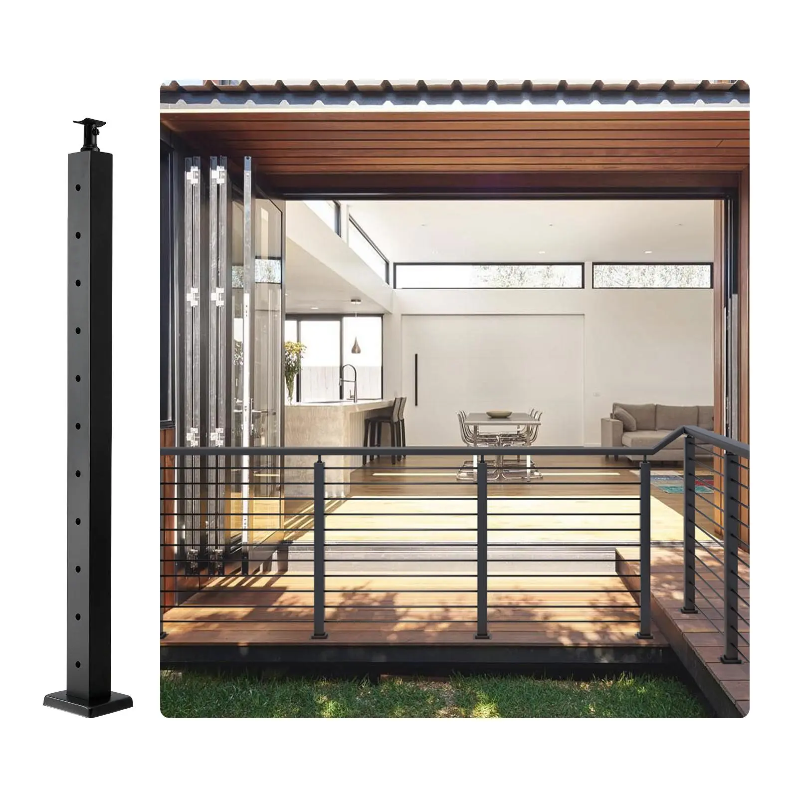 VEVOR SUS304 Stainless Steel Deck Railing Post, 36"x2"x2" with 11 Pre-Drilled Horizontal Holes, Horizontal & Curved Brackets, Mounting Hardware, 1JZLGZ91455HTSTZXV0#SohoChic